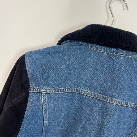 Victoria Beckham Sherpa Color jean jacket suede leather black sleeves 8 - Picture 3 of 12